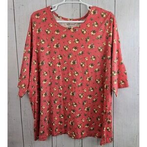 Woman Within Womens 3X Multicolor Floral Blouse Top 3/4 Sleeve 100% Cotton